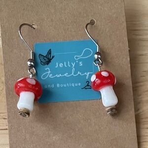 Jelly's Jewelry and Boutique Red and White Mushroom Earrings With Coconut Bead